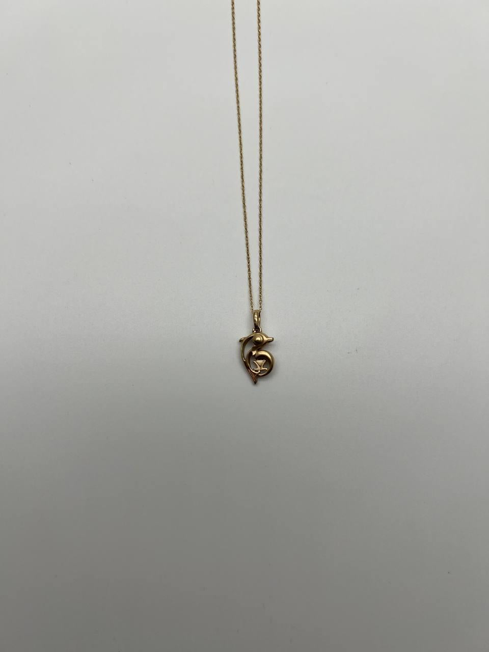 Small Dainty Minimalistic Dolphin 14K Yellow Gold Animal Chain Pendant Necklace