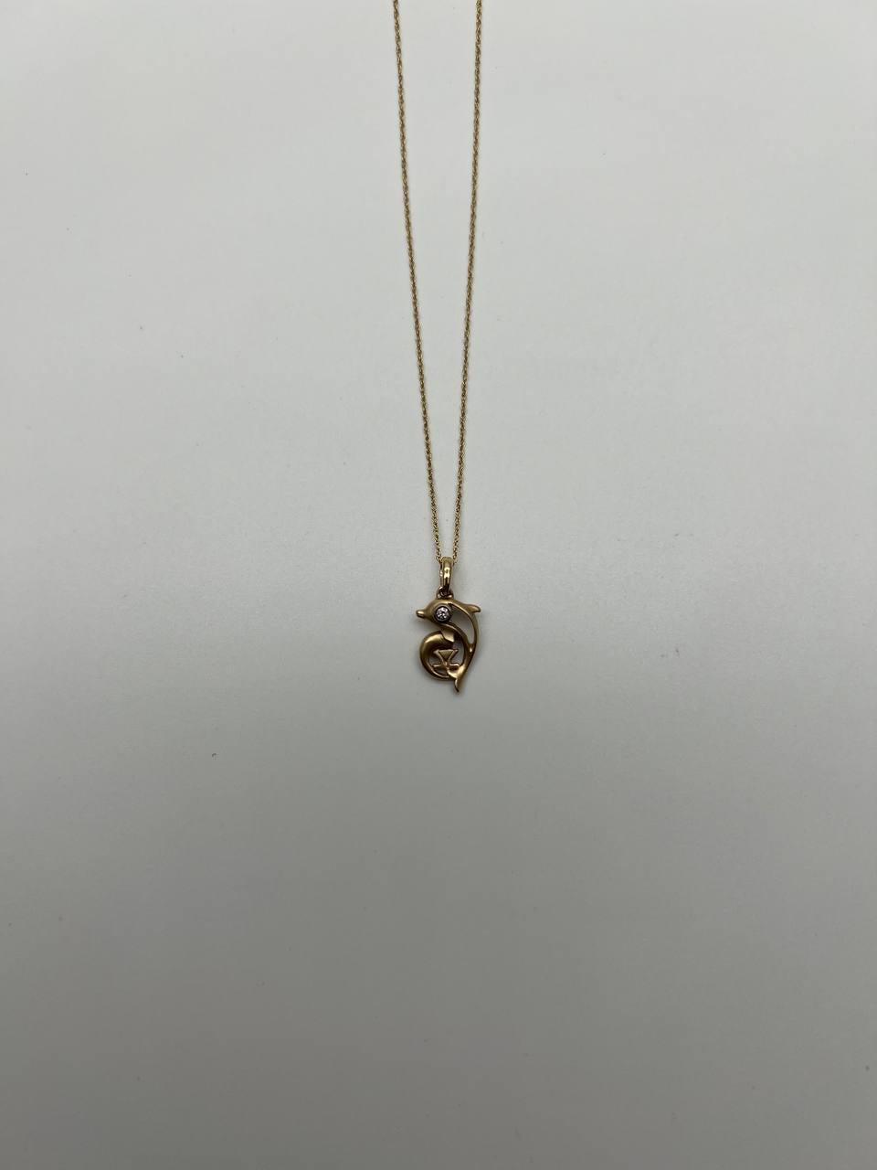 Small Dainty Minimalistic Dolphin 14K Yellow Gold Animal Chain Pendant Necklace