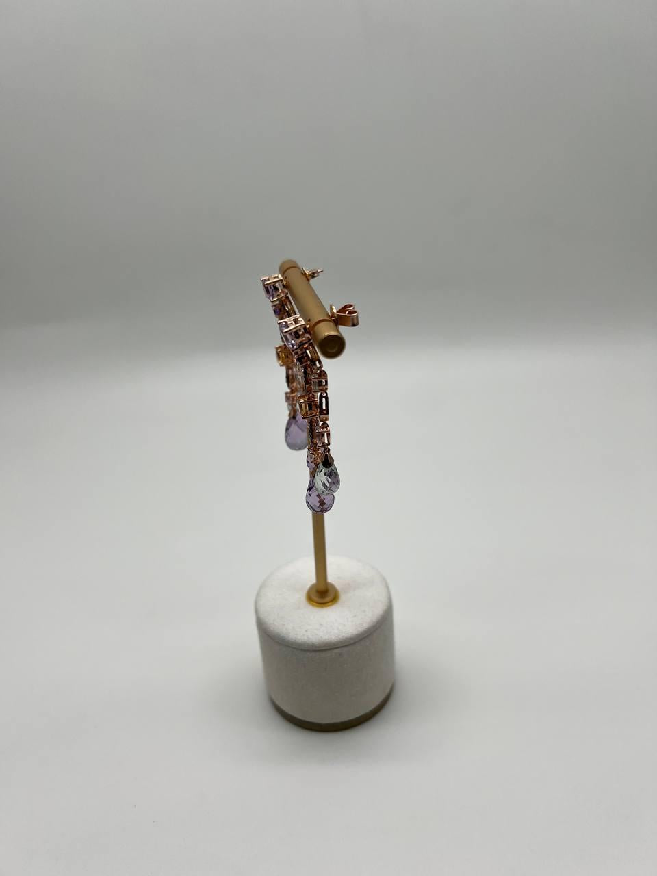 Violet Amethyst Blue Topaz Citrine Green Prasiolite 14K Rose Gold Drop Earrings