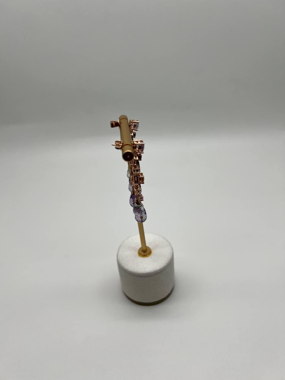 Violet Amethyst Blue Topaz Citrine Green Prasiolite 14K Rose Gold Drop Earrings