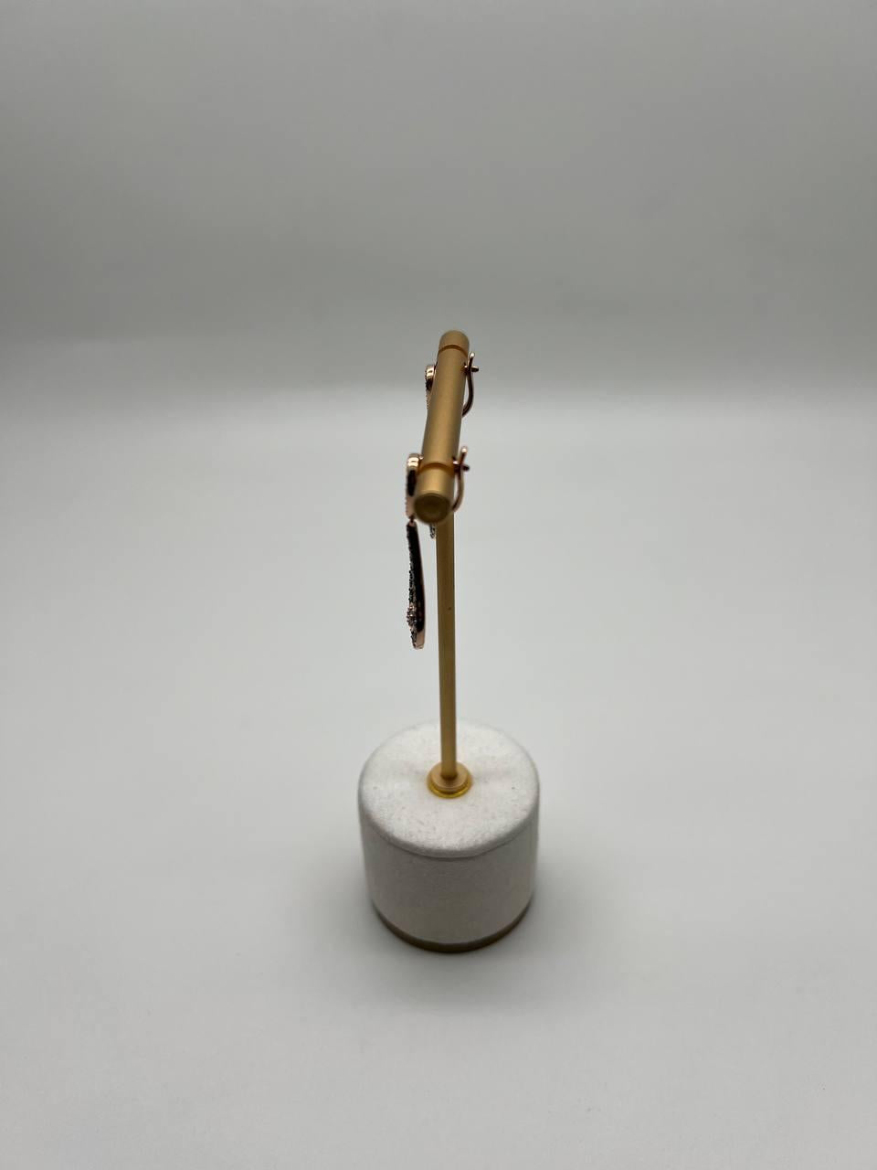 Geometric Wave Leaf Water Shape White Champagne Diamond 14K Yellow Gold Earrings