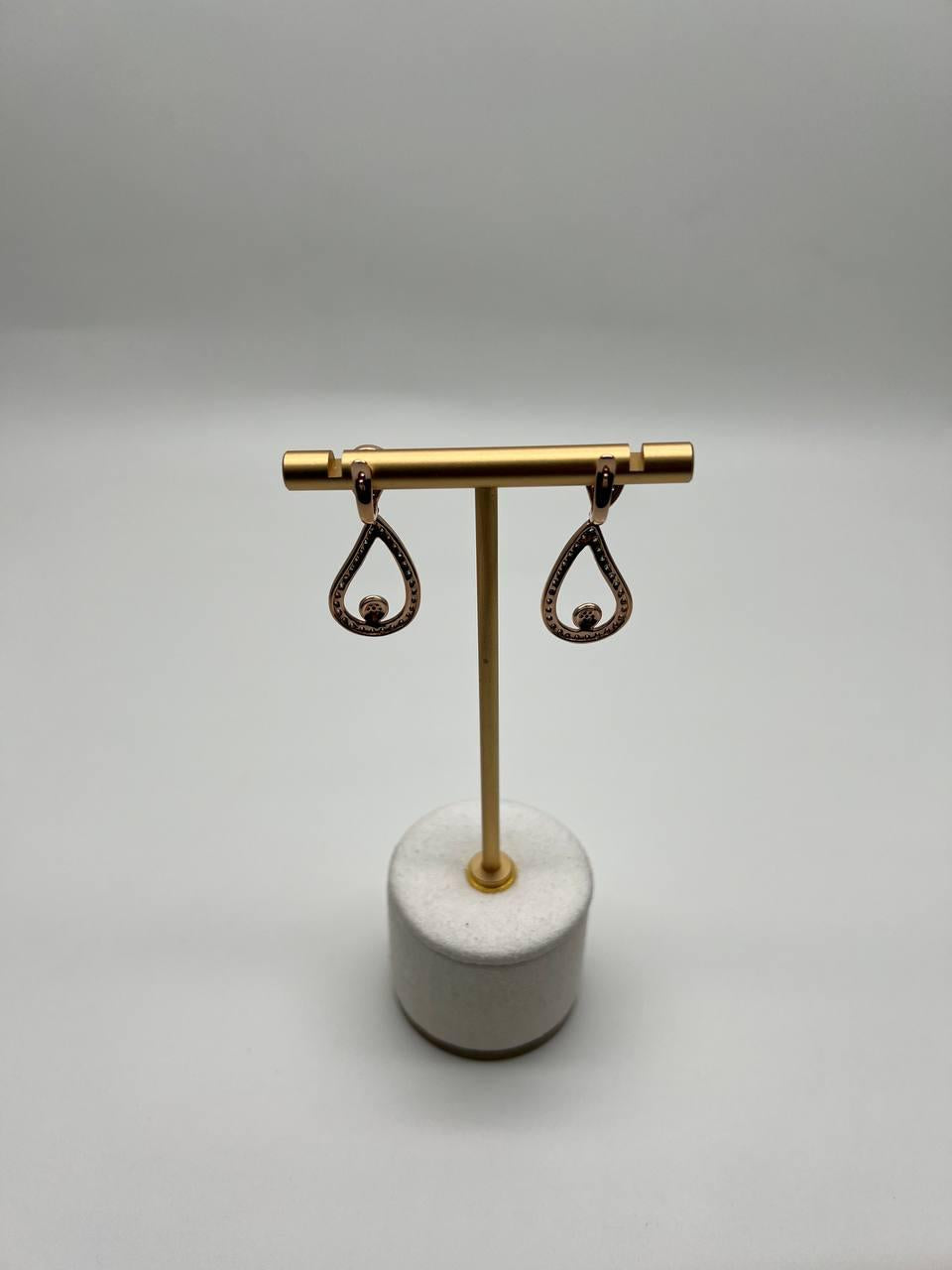 Geometric Wave Leaf Water Shape White Champagne Diamond 14K Yellow Gold Earrings