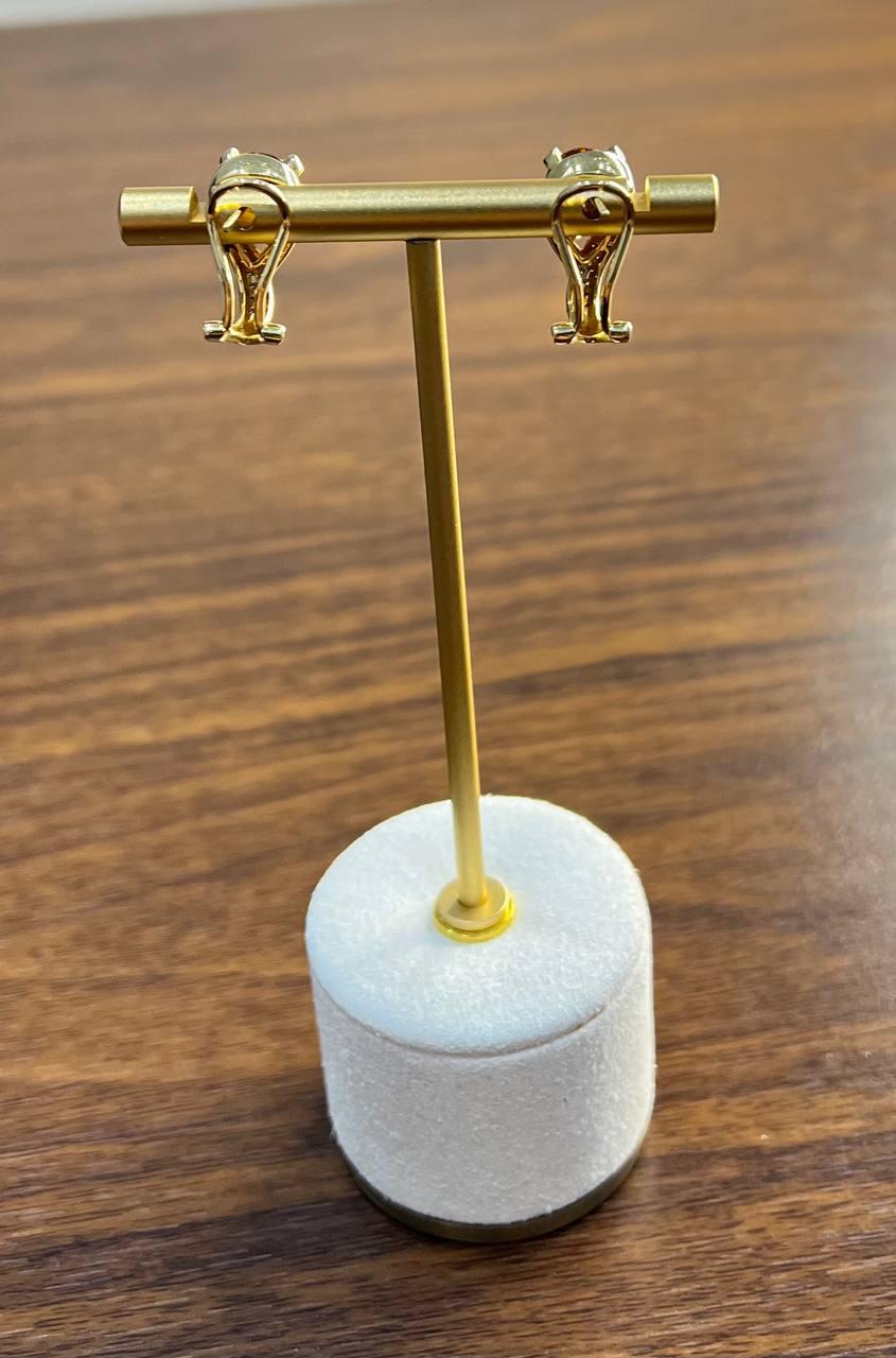 Round Shape Amber Orange Citrine Diamond Pave 14K Yellow Gold Huggie Earrings