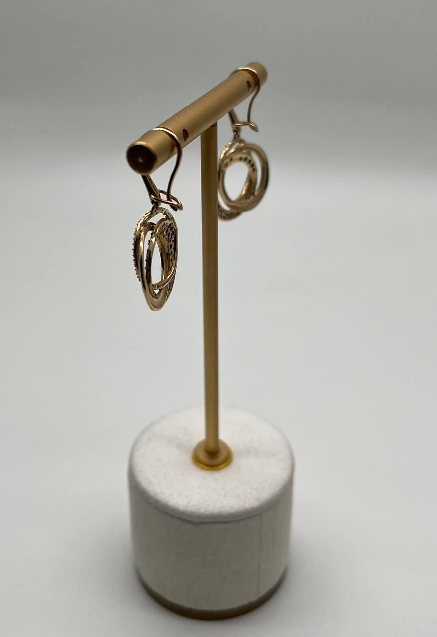 Trinity Gold Interlocking Circles Cognac Brown Diamonds 14K Gold Dangle Earrings