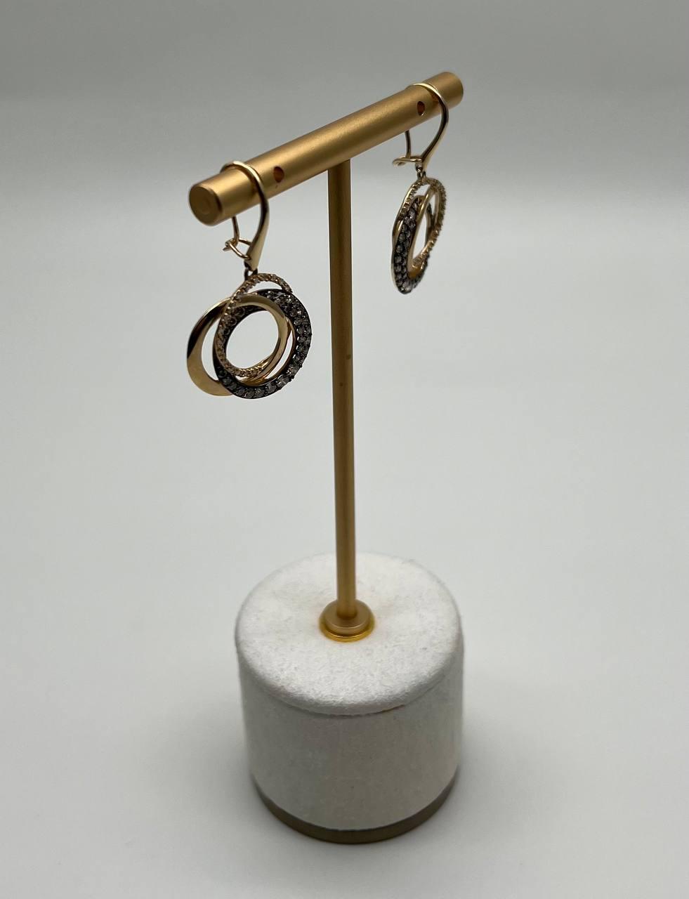 Trinity Gold Interlocking Circles Cognac Brown Diamonds 14K Gold Dangle Earrings