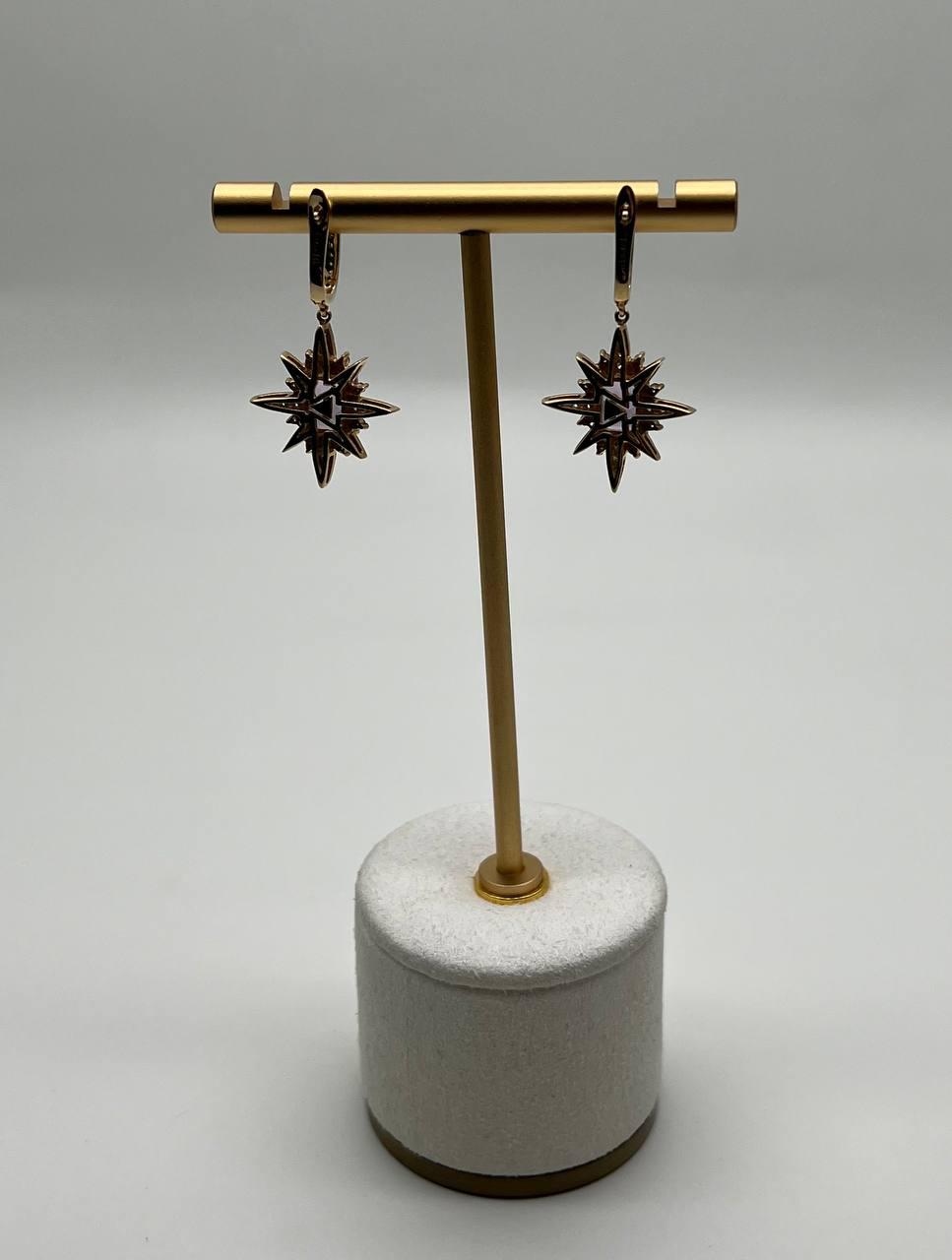 Starburst Symbol Purple Amethyst White Diamonds 14K Yellow Gold Drop Earrings