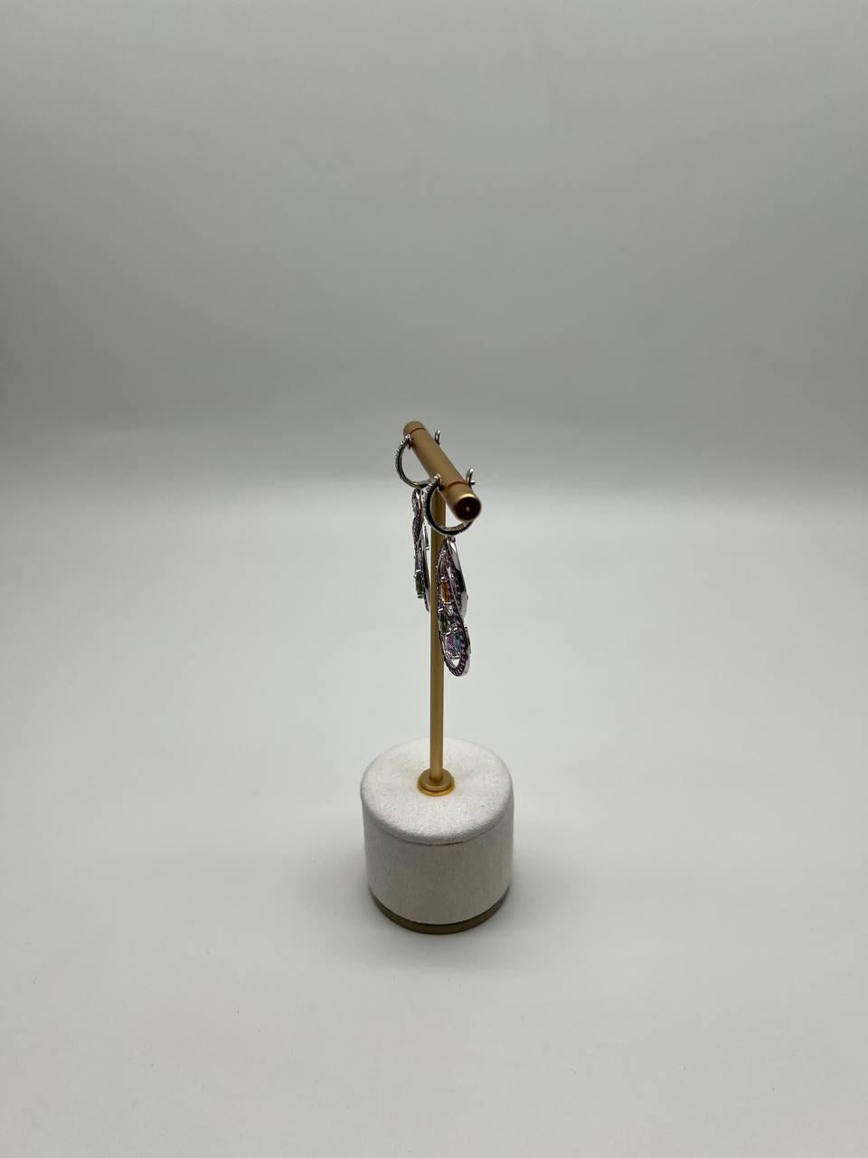 Pink Sapphire Multi Color Gem Diamonds 14K White Gold Dangle Statement Earrings