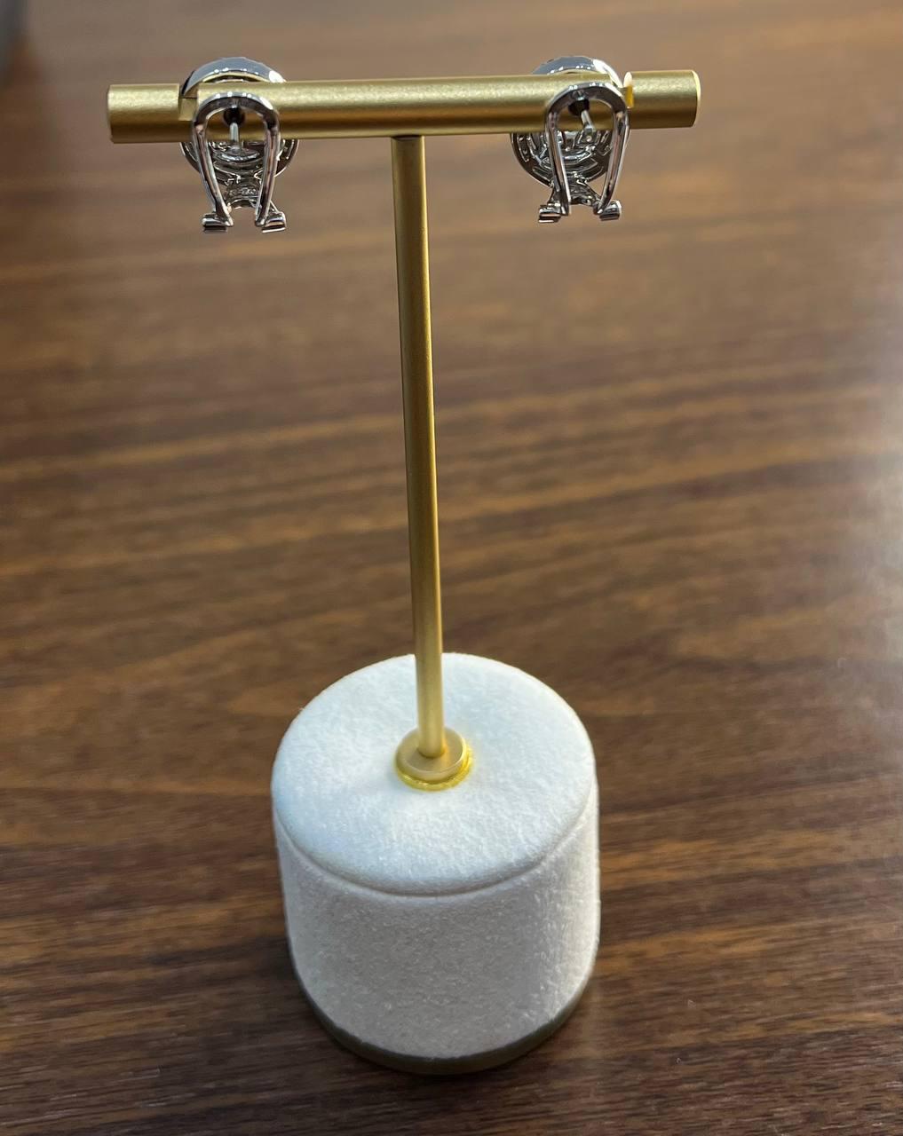 Oval Blue Aquamarine White Brown Diamonds Halo 14K White Gold Stud Earrings