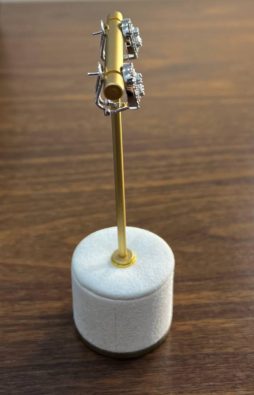 Oval Blue Aquamarine White Brown Diamonds Halo 14K White Gold Stud Earrings