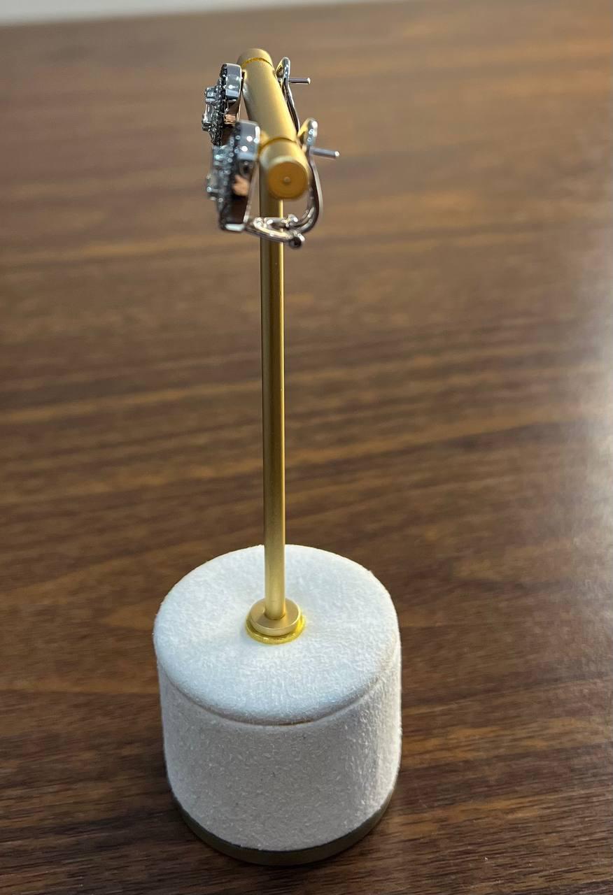 Oval Blue Aquamarine White Brown Diamonds Halo 14K White Gold Stud Earrings