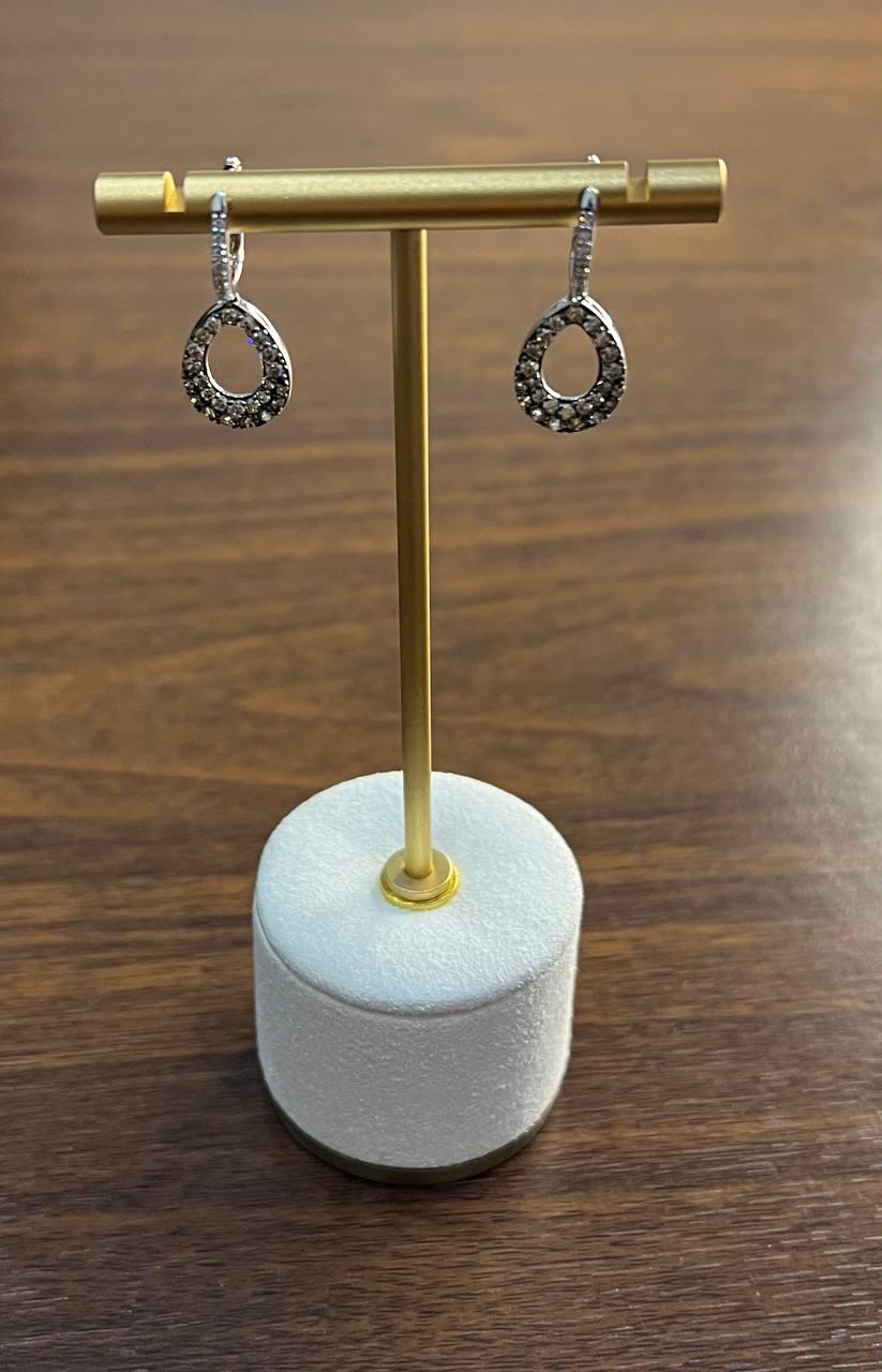 Teardrop Shape White Champagne Diamond Statement 14K White Gold Huggie Earrings