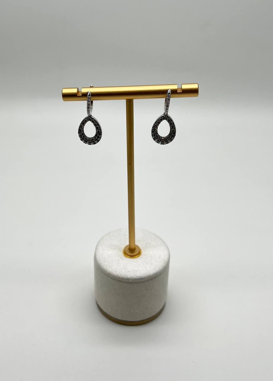 Teardrop Shape White Champagne Diamond Statement 14K White Gold Huggie Earrings