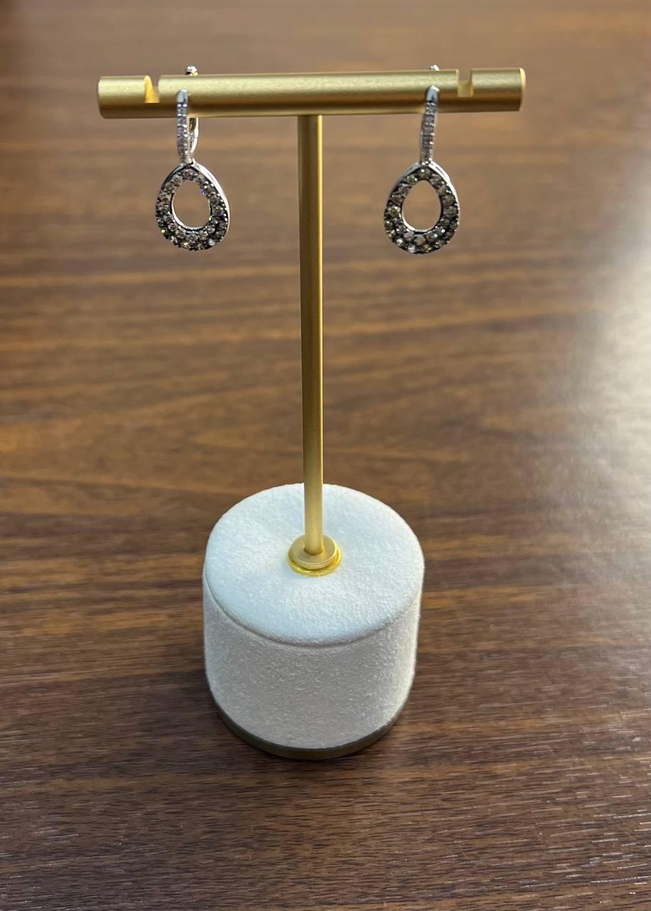 Teardrop Shape White Champagne Diamond Statement 14K White Gold Huggie Earrings