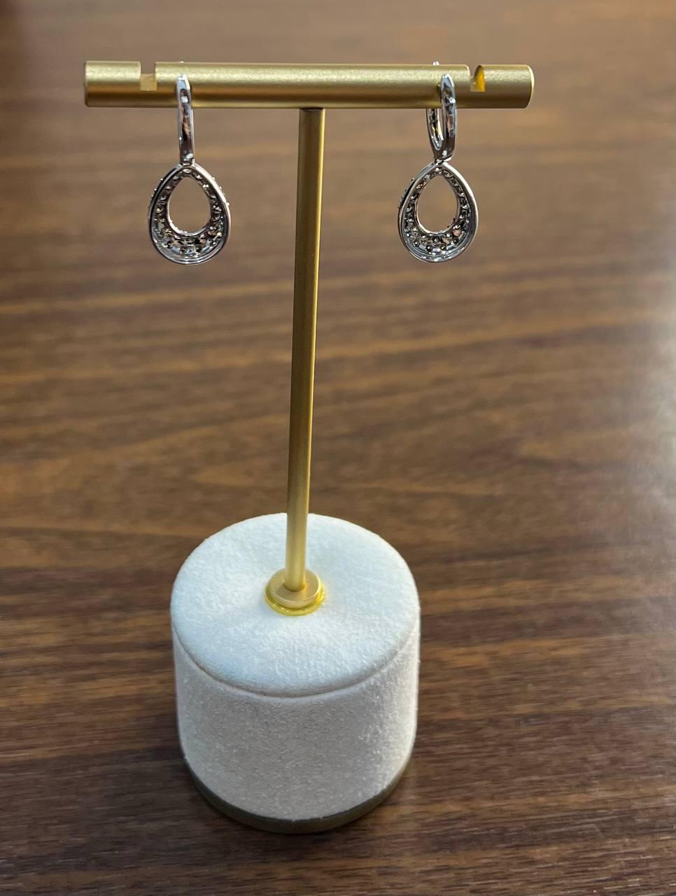 Teardrop Shape White Champagne Diamond Statement 14K White Gold Huggie Earrings