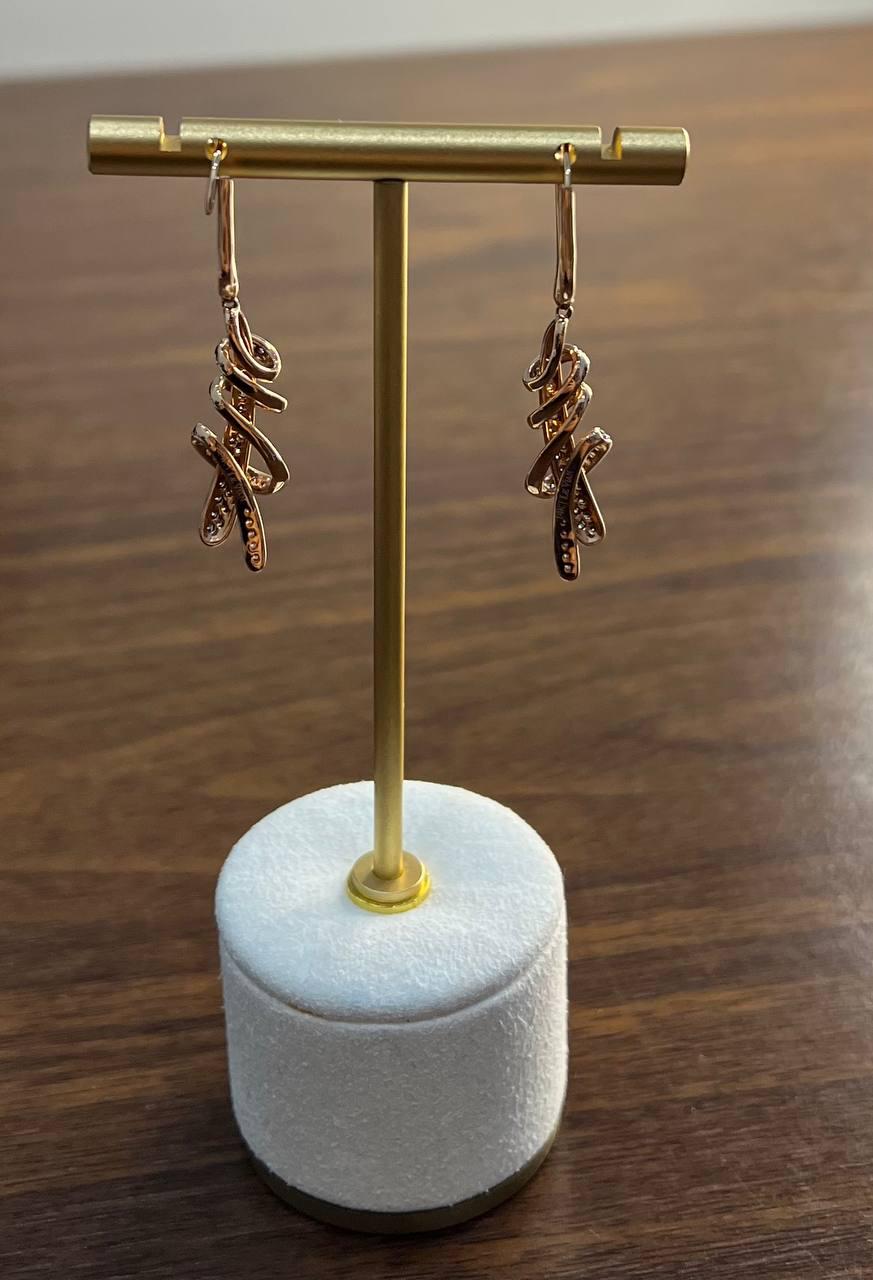 White Champagne Cognac Diamonds 18K Rose Gold Swirl Statement Drop Earrings