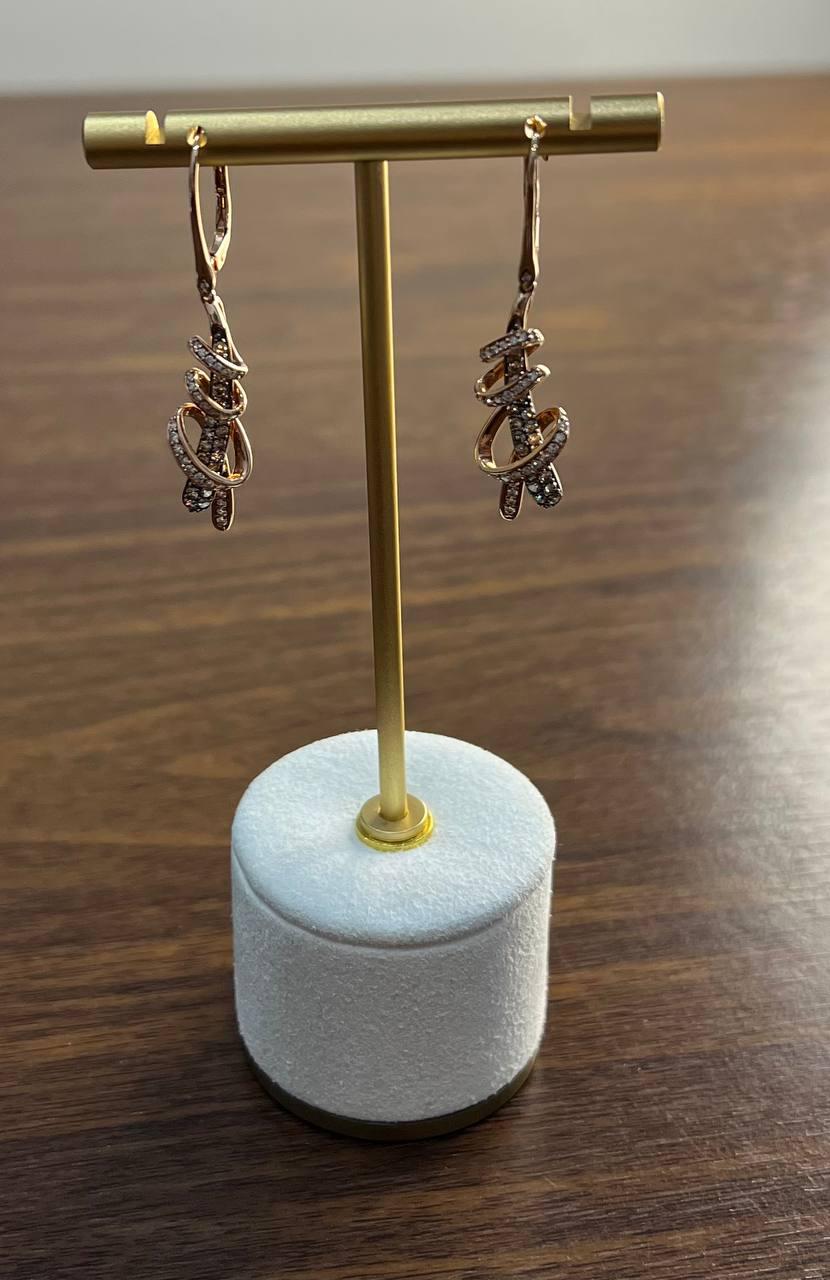 White Champagne Cognac Diamonds 18K Rose Gold Swirl Statement Drop Earrings