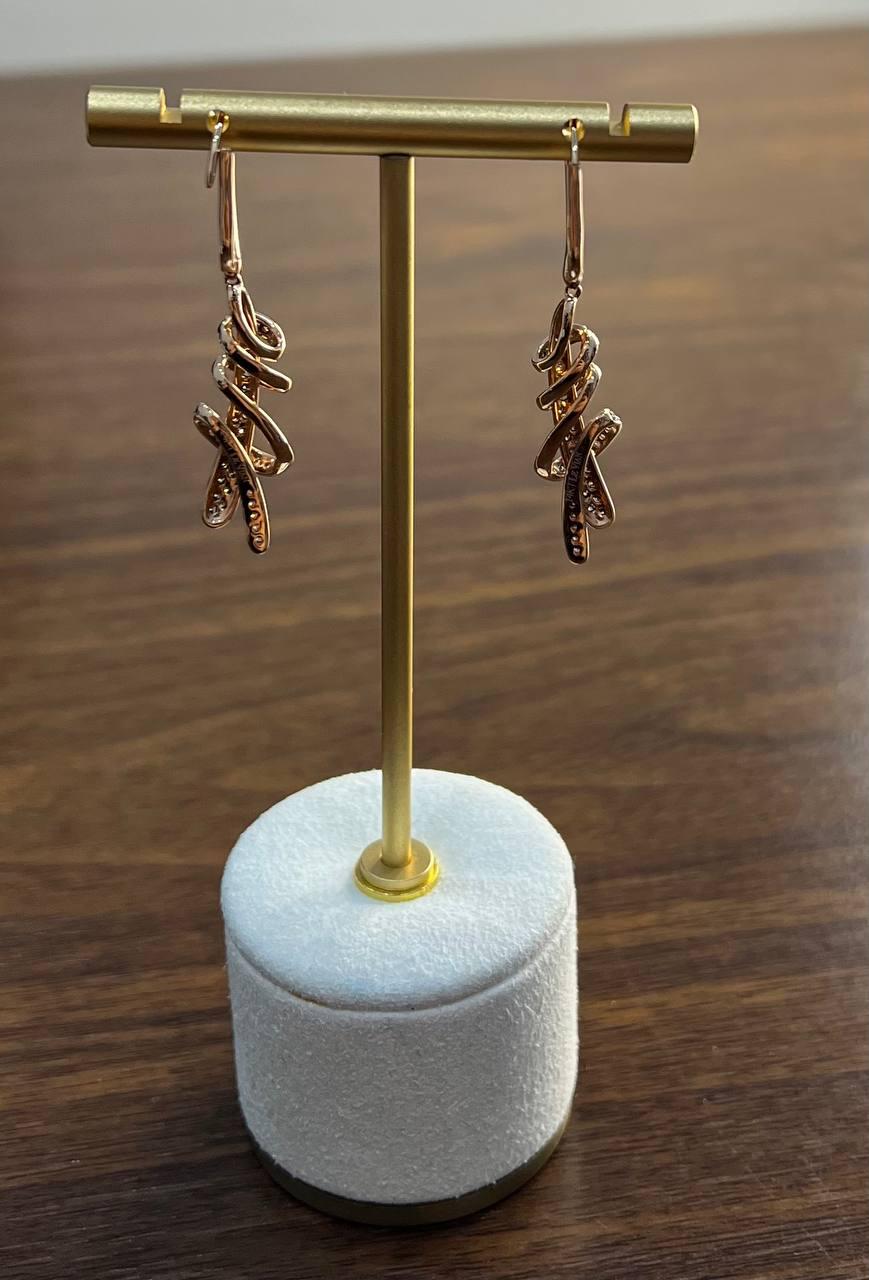 White Champagne Cognac Diamonds 18K Rose Gold Swirl Statement Drop Earrings