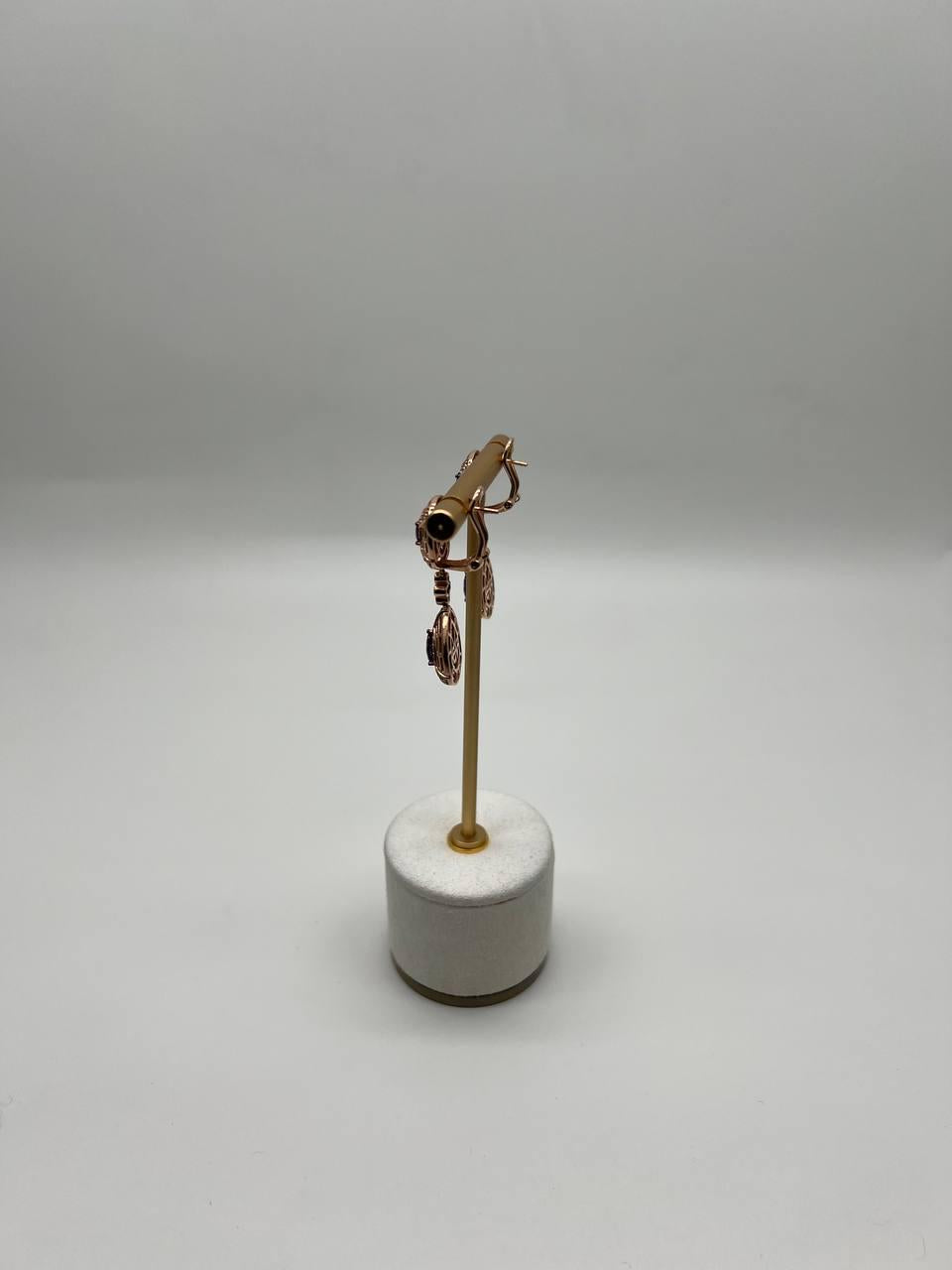 Purple Violet Amethyst Latticework Diamond Halo Drop 14K Rose Gold Earrings