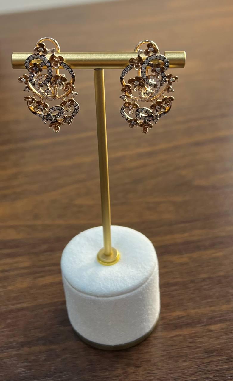 Champagne Diamond Floral Flower Nature Motifs 14K Rose Gold Statement Earrings