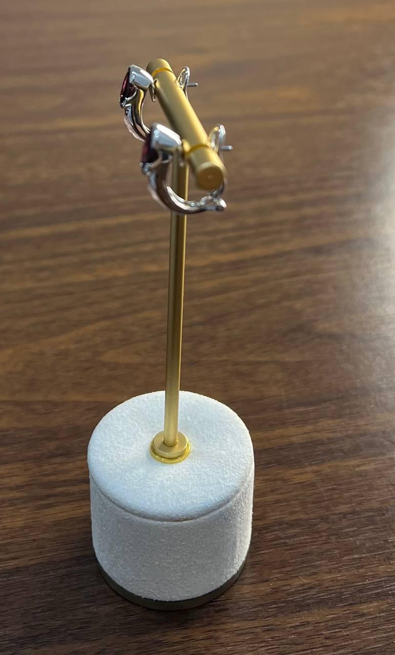 Oval Cut Dark Red Garnet 14K White Gold Huggie Small Hoop Statement Earrings