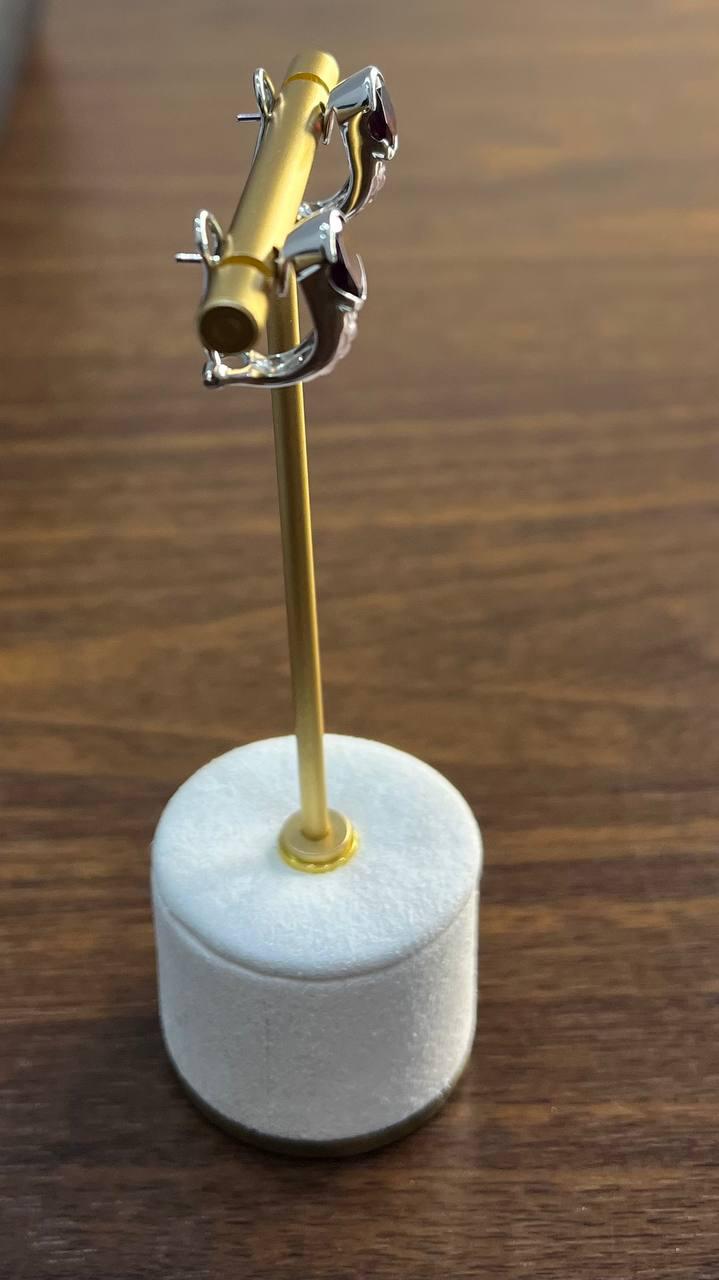 Oval Cut Dark Red Garnet 14K White Gold Huggie Small Hoop Statement Earrings