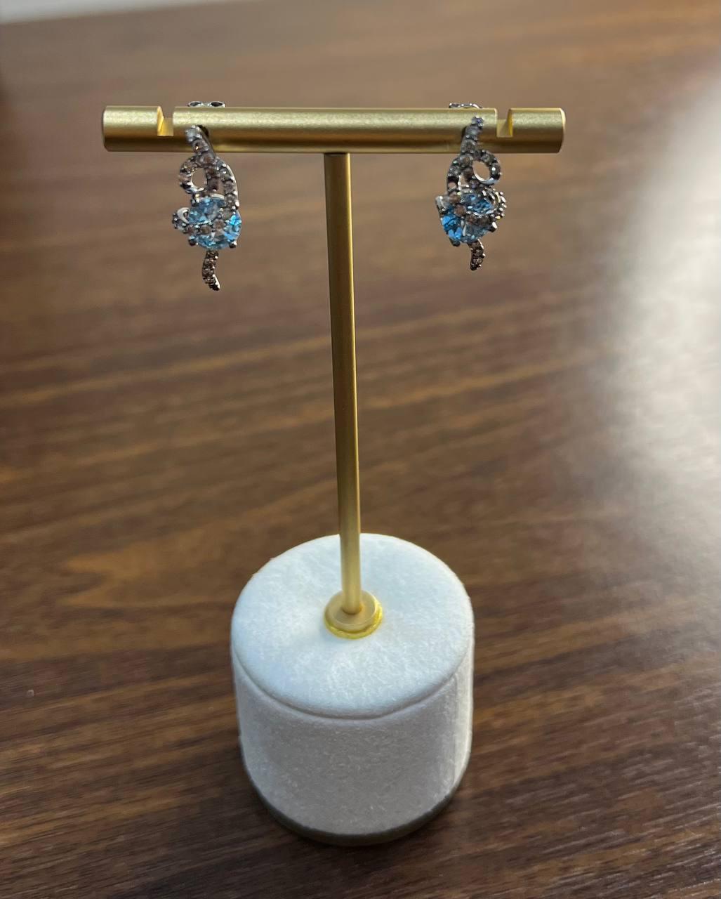 Fancy Blue Topaz White Champagne Diamond Halo 14K White Gold Fancy Earrings