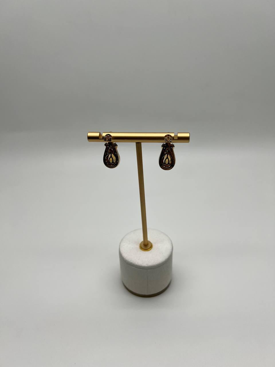 Pear Drop Shape Orange Citrine Brown Diamonds Halo Twist 14K Gold Drop Earrings