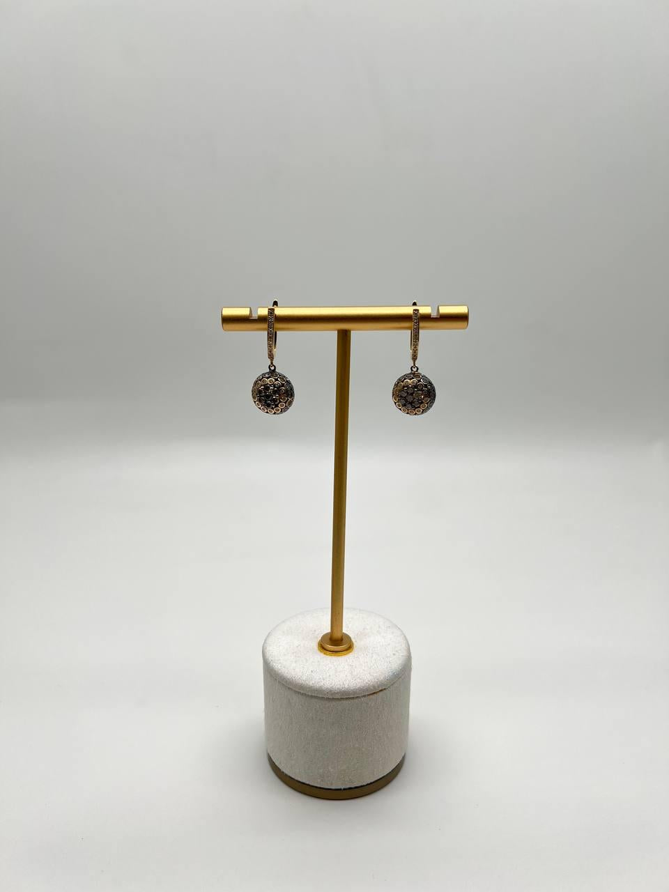 Champagne Cognac Diamond Cluster Pave Set 14K Gold Statement Drop Earrings