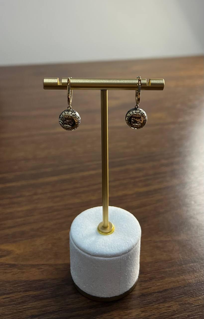 Champagne Cognac Diamond Cluster Pave Set 14K Gold Statement Drop Earrings