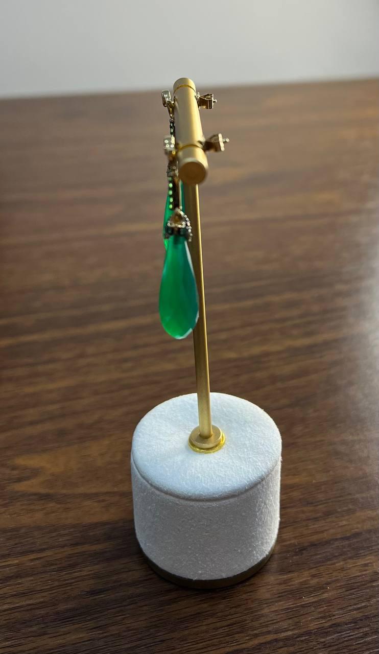Dark Green Teardrop Briolette Quartz Earrings Diamond 14K Gold Drop Earrings