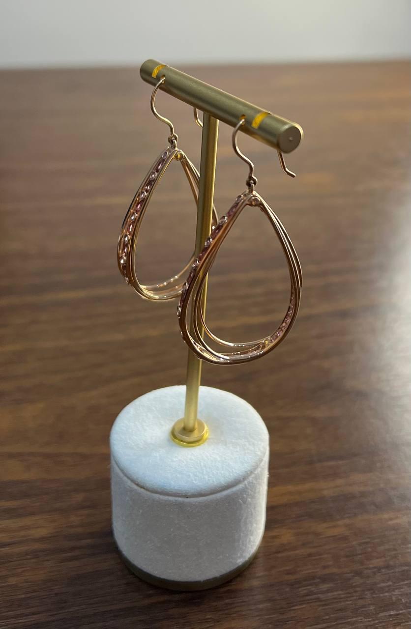 Pink Sapphire White Diamonds 14K Rose Gold Pear Shape Hoop Statement Earrings