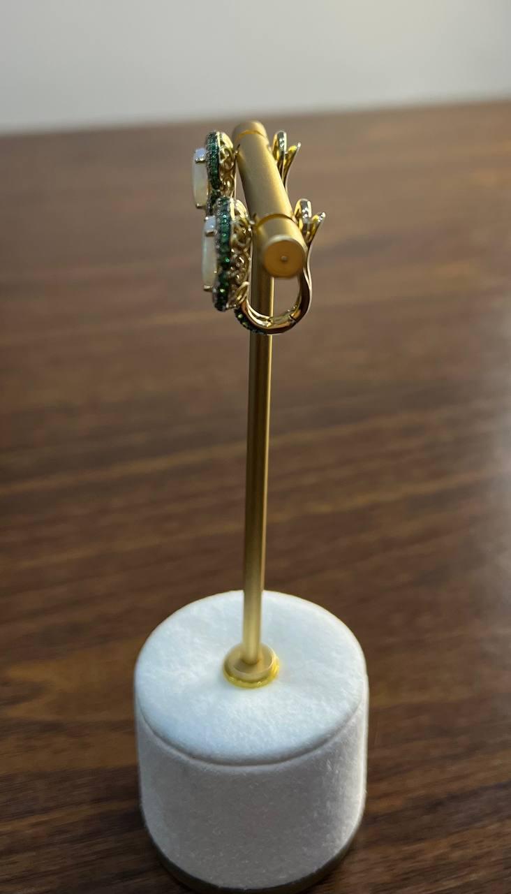 White Opal White Diamonds Champagne Halo Pave-Set 14K Gold Statement Earrings