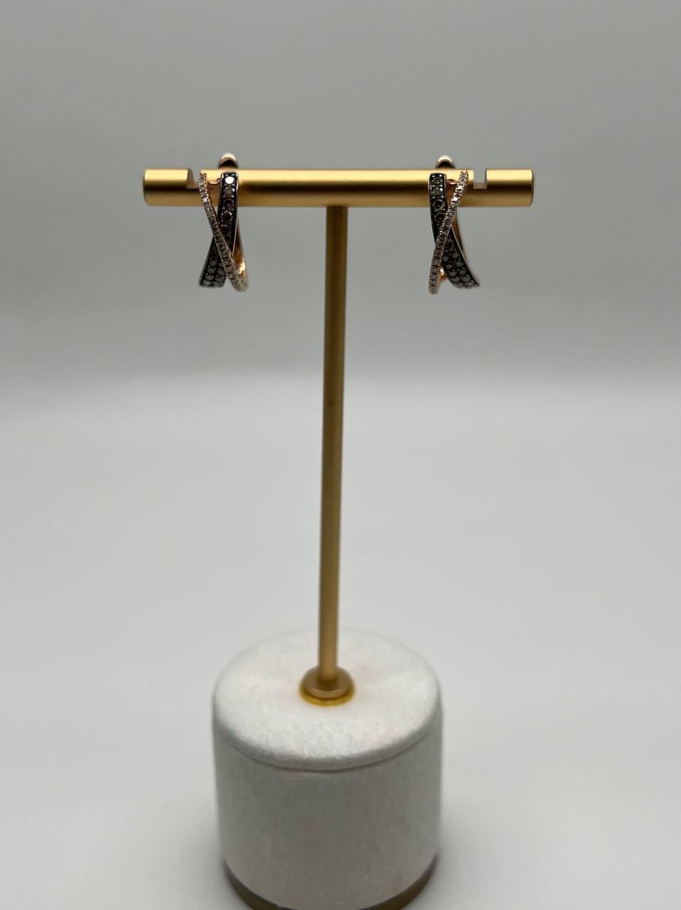 Intertwined Pave-Set White Champagne Diamonds 14K Rose Gold Criss Cross Earrings