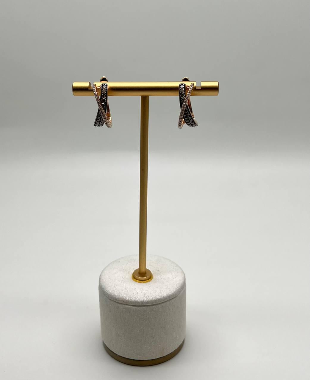 Intertwined Pave-Set White Champagne Diamonds 14K Rose Gold Criss Cross Earrings