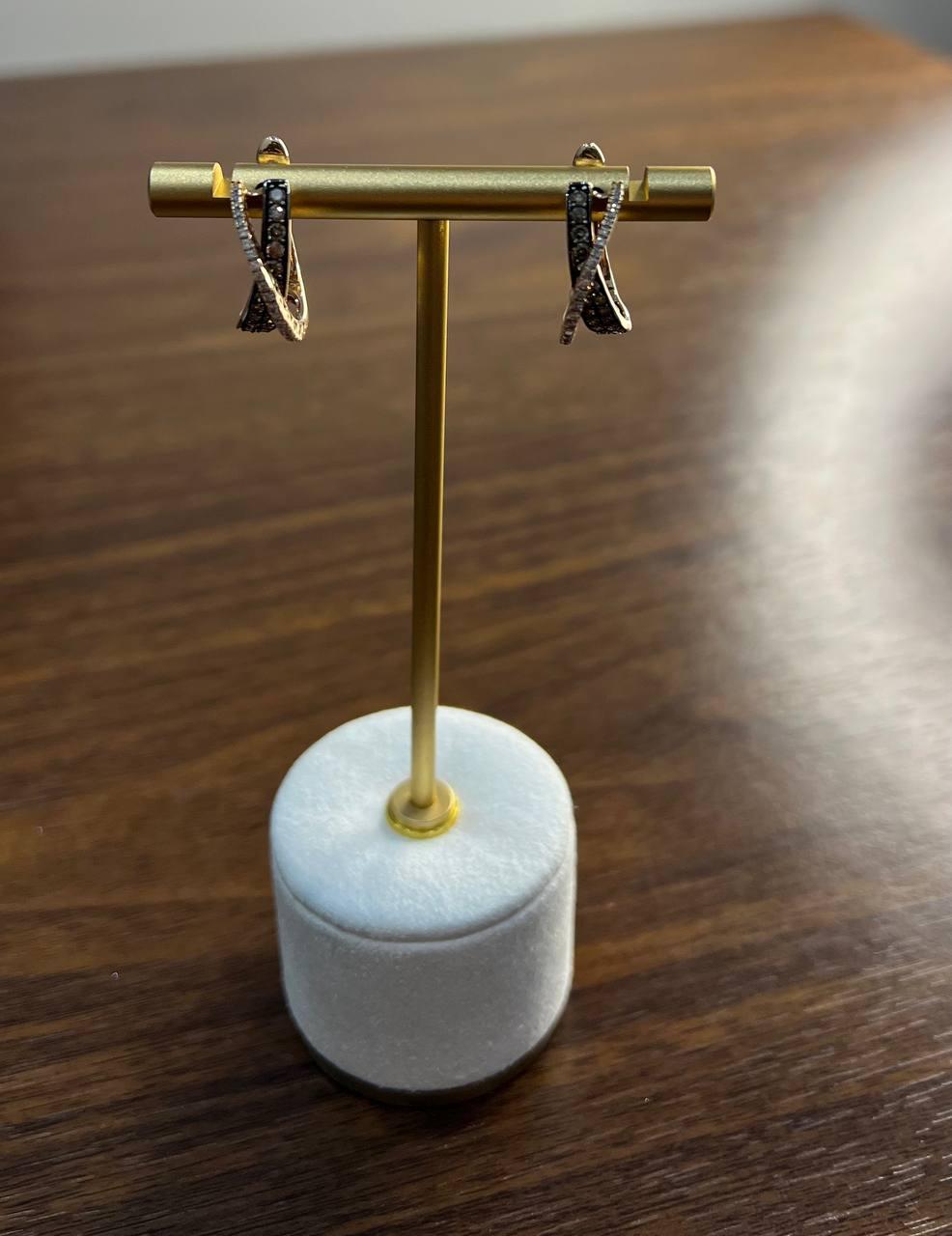 Intertwined Pave-Set White Champagne Diamonds 14K Rose Gold Criss Cross Earrings