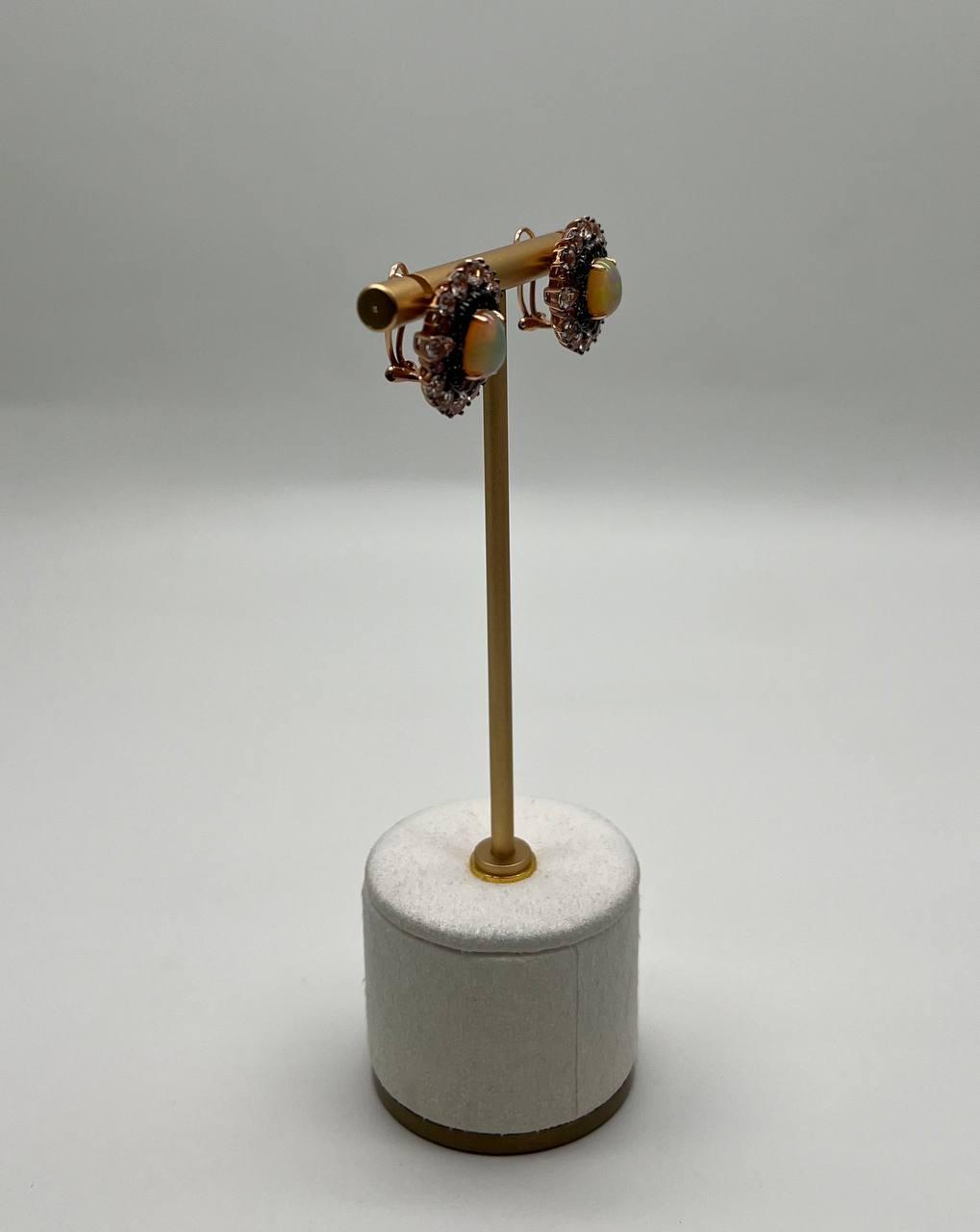 White Opal Brown Diamonds Peach Morganites 18K Rose Gold Statement Earrings