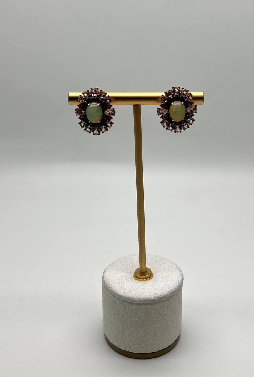 White Opal Brown Diamonds Peach Morganites 18K Rose Gold Statement Earrings