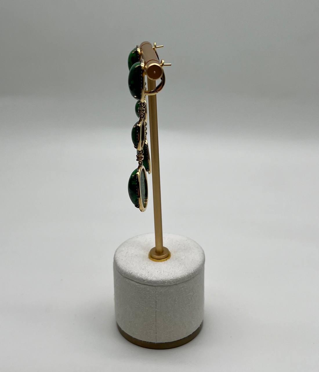 Dark Green Maw Sit Sit Jade-albite Diamond Halo 18K Gold Statement Drop Earrings