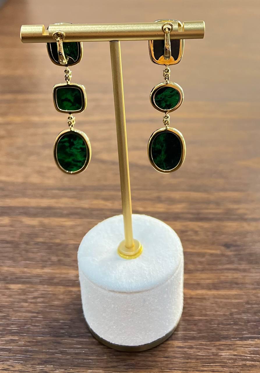 Dark Green Maw Sit Sit Jade-albite Diamond Halo 18K Gold Statement Drop Earrings