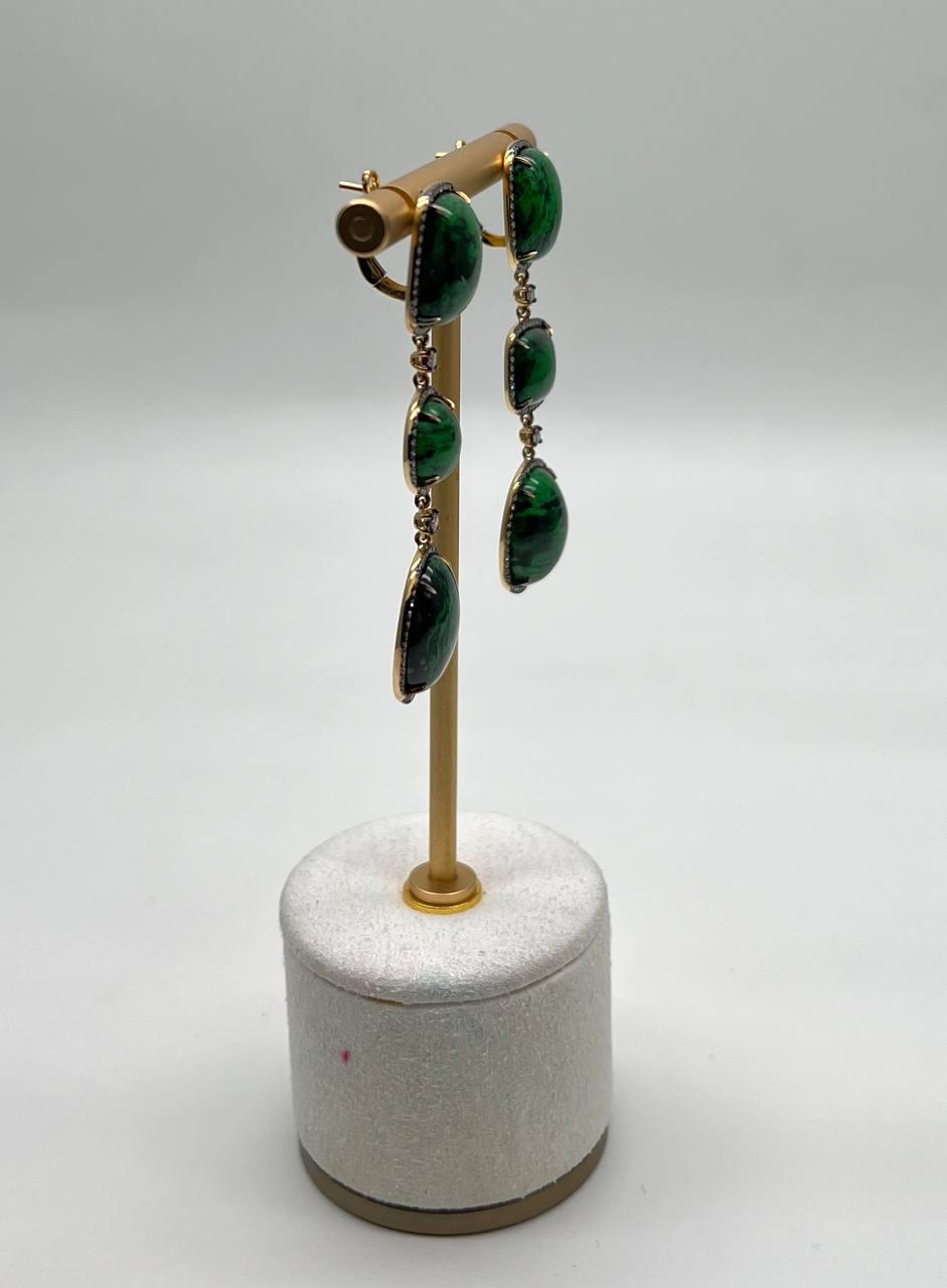 Dark Green Maw Sit Sit Jade-albite Diamond Halo 18K Gold Statement Drop Earrings