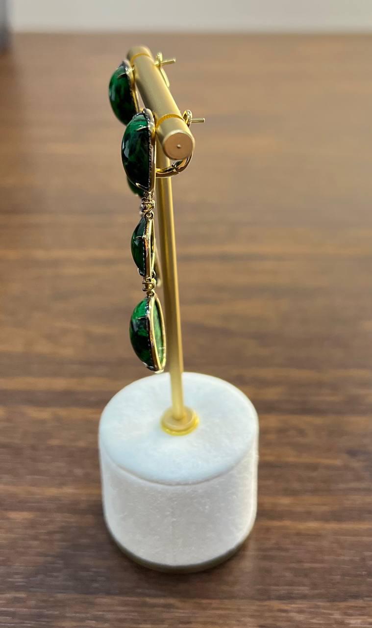 Dark Green Maw Sit Sit Jade-albite Diamond Halo 18K Gold Statement Drop Earrings