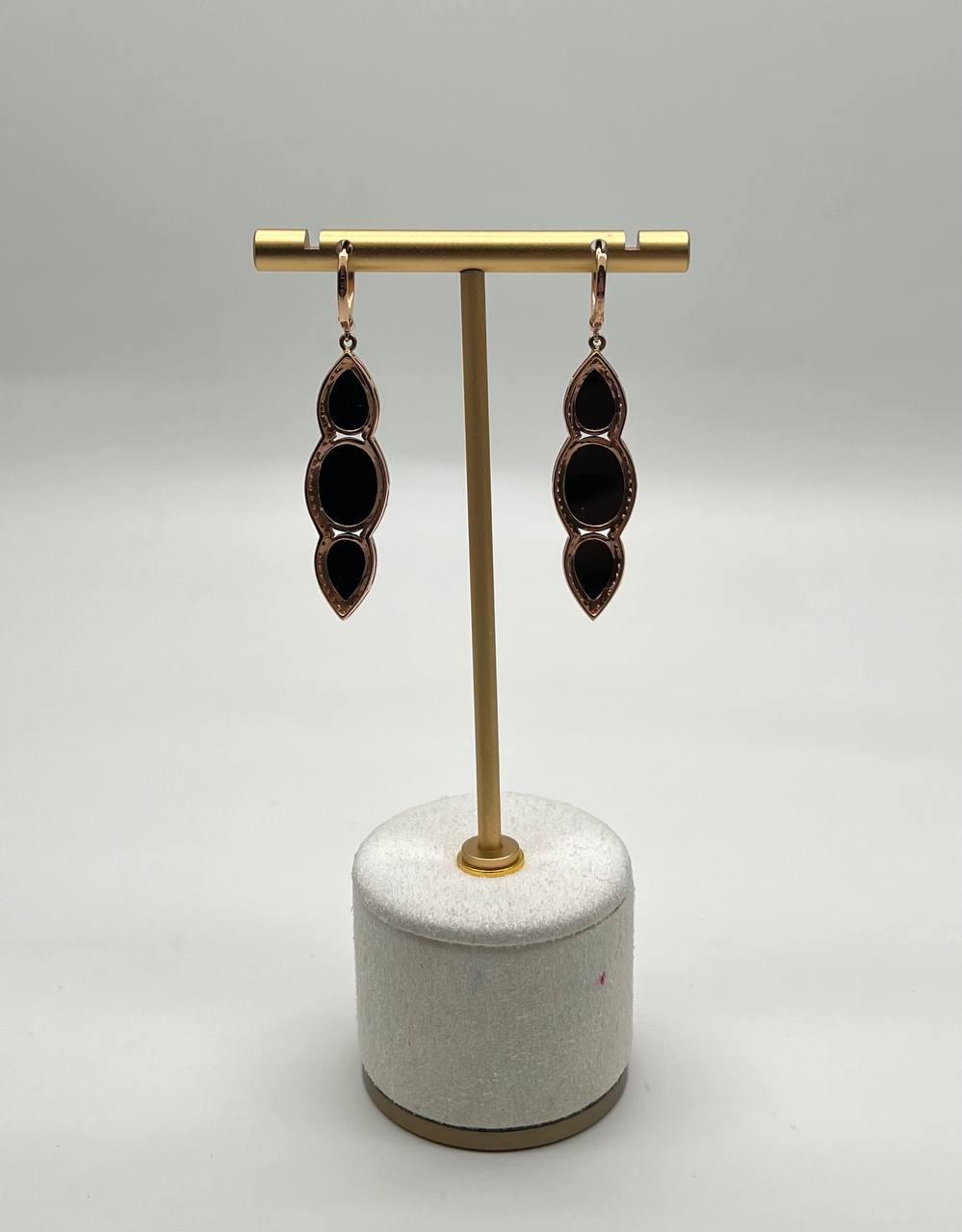 Black Onyx Faceted Diamonds Halo 14K Gold Statement Drop Dangle Earrings
