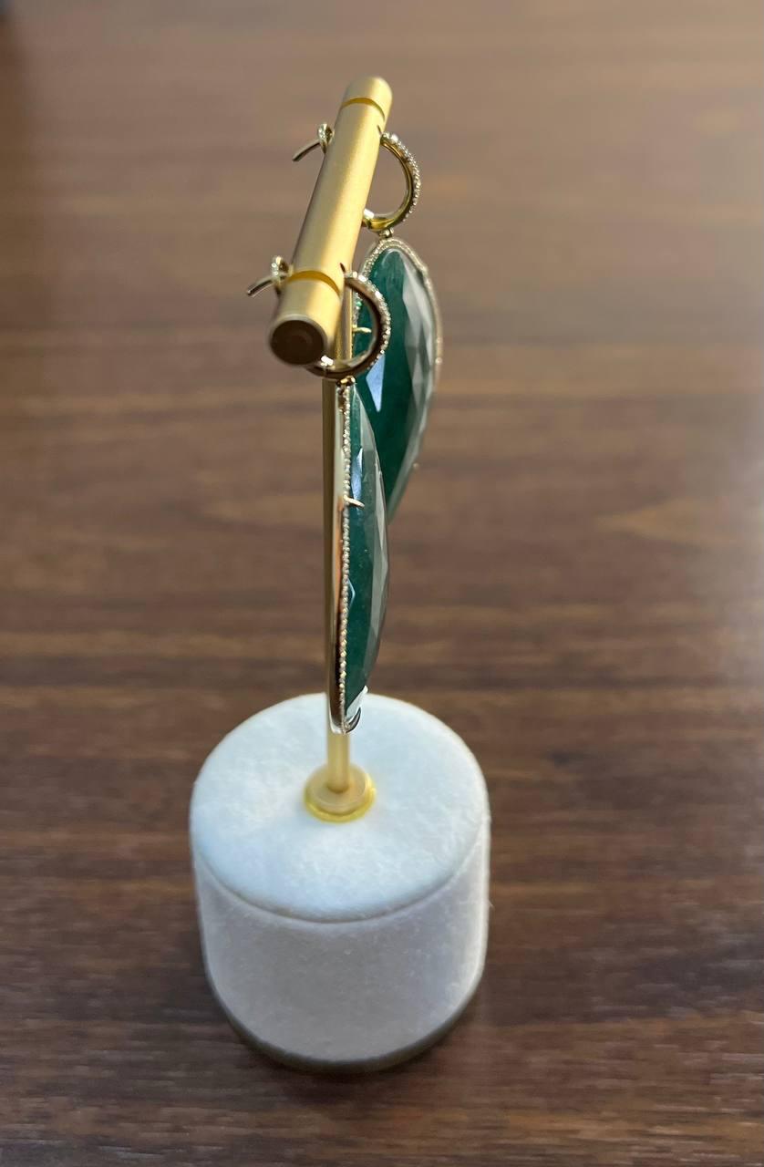 Free Shape Dark Green Aventurine 14K Gold Unique Statement Drop Earrings