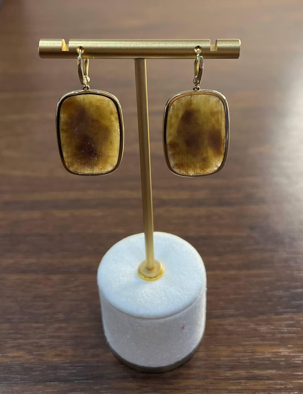 Cushion Shape Faceted Slice Brown Sapphire Diamond Halo 14K Gold Dangle Earrings