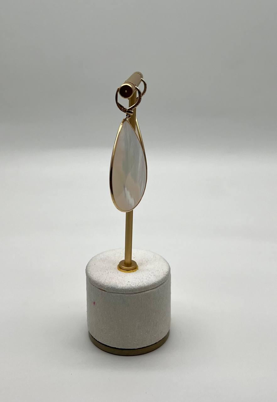 White Mother of Pearl White Diamonds Halo 14K Yellow Gold Statement Earrings