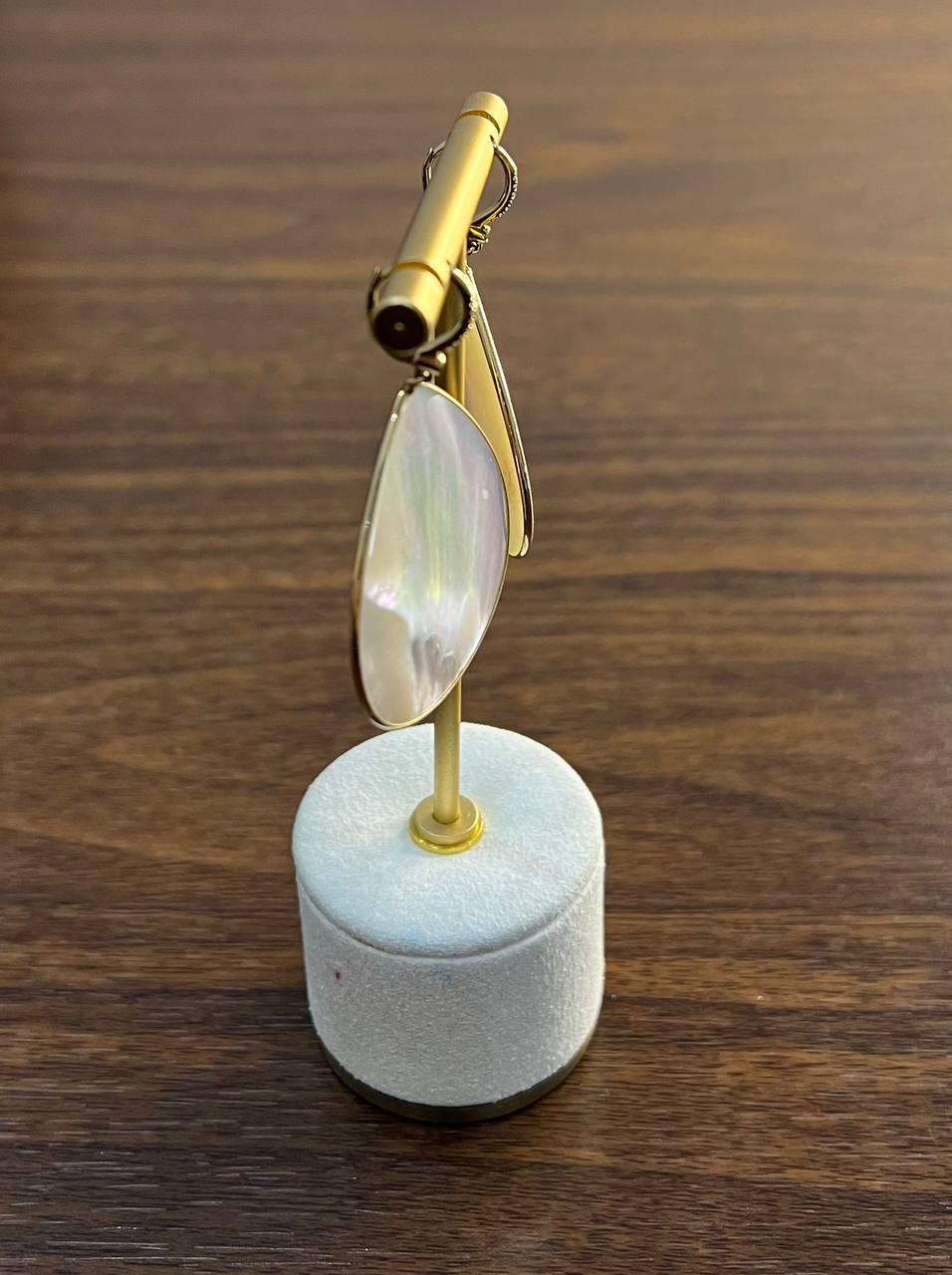 White Mother of Pearl White Diamonds Halo 14K Yellow Gold Statement Earrings