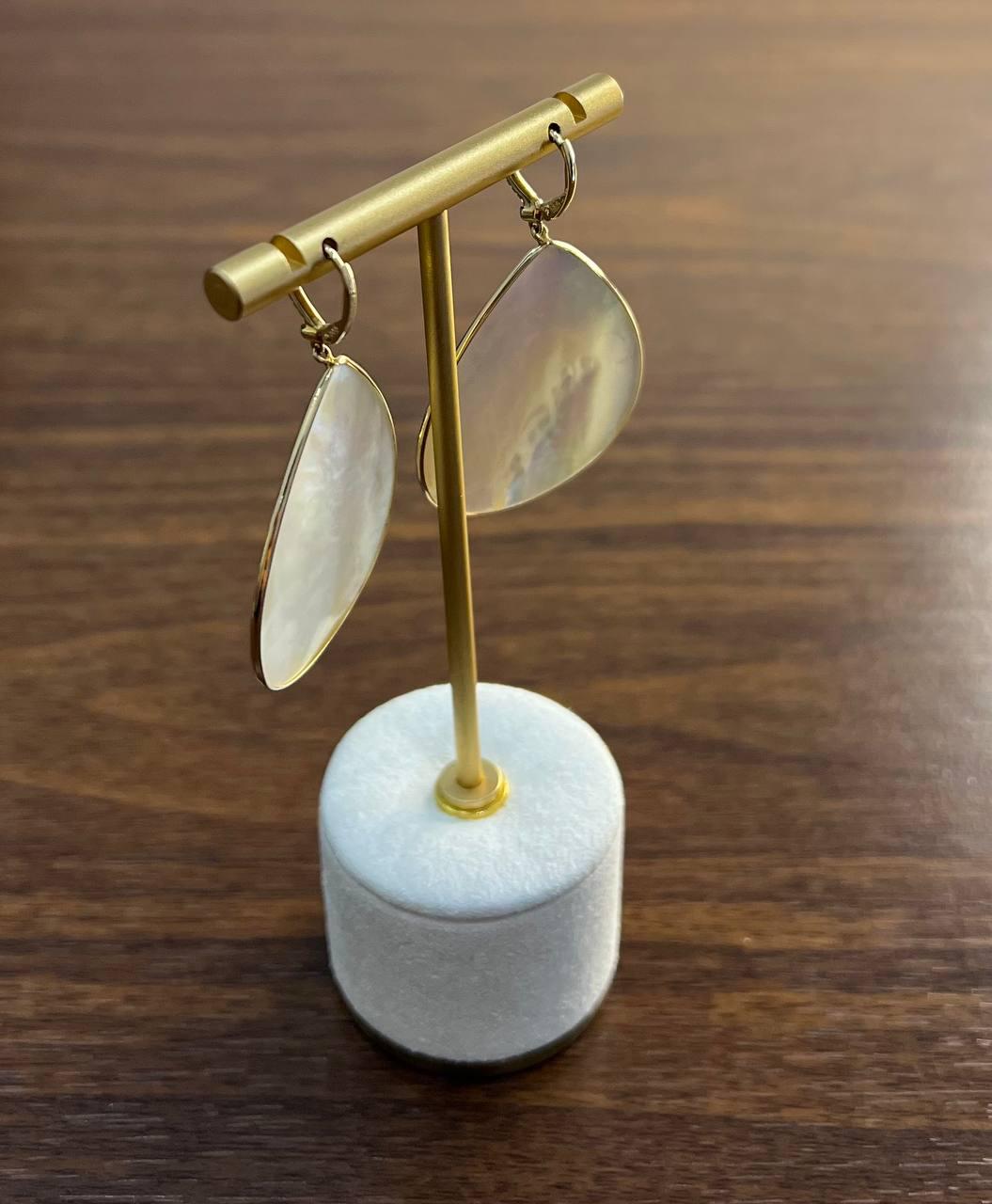 White Mother of Pearl White Diamonds Halo 14K Yellow Gold Statement Earrings