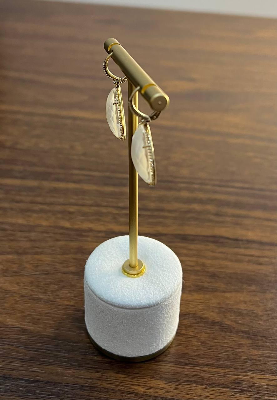 Round Shape Faceted White Mother of Pearl 14K Yellow Gold Diamond Halo Ring