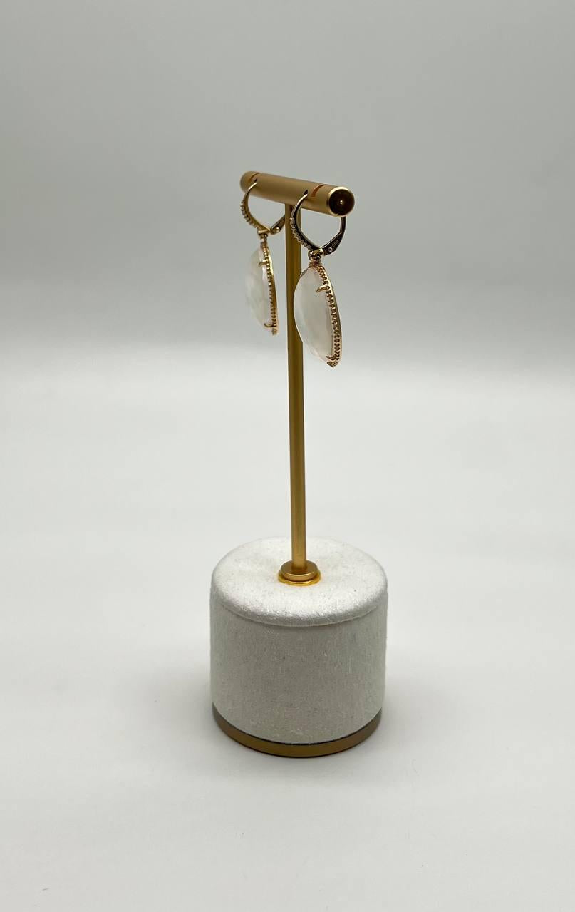 Round Shape Faceted White Mother of Pearl 14K Yellow Gold Diamond Halo Ring