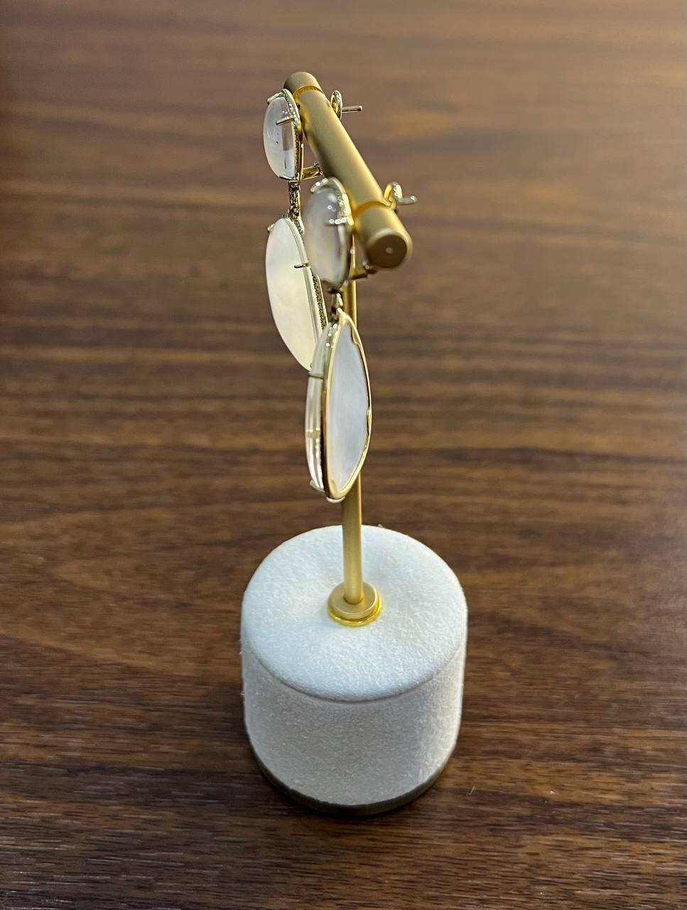 White Mother of Pearl White Diamonds Halo 14K Yellow Gold Statement Earrings